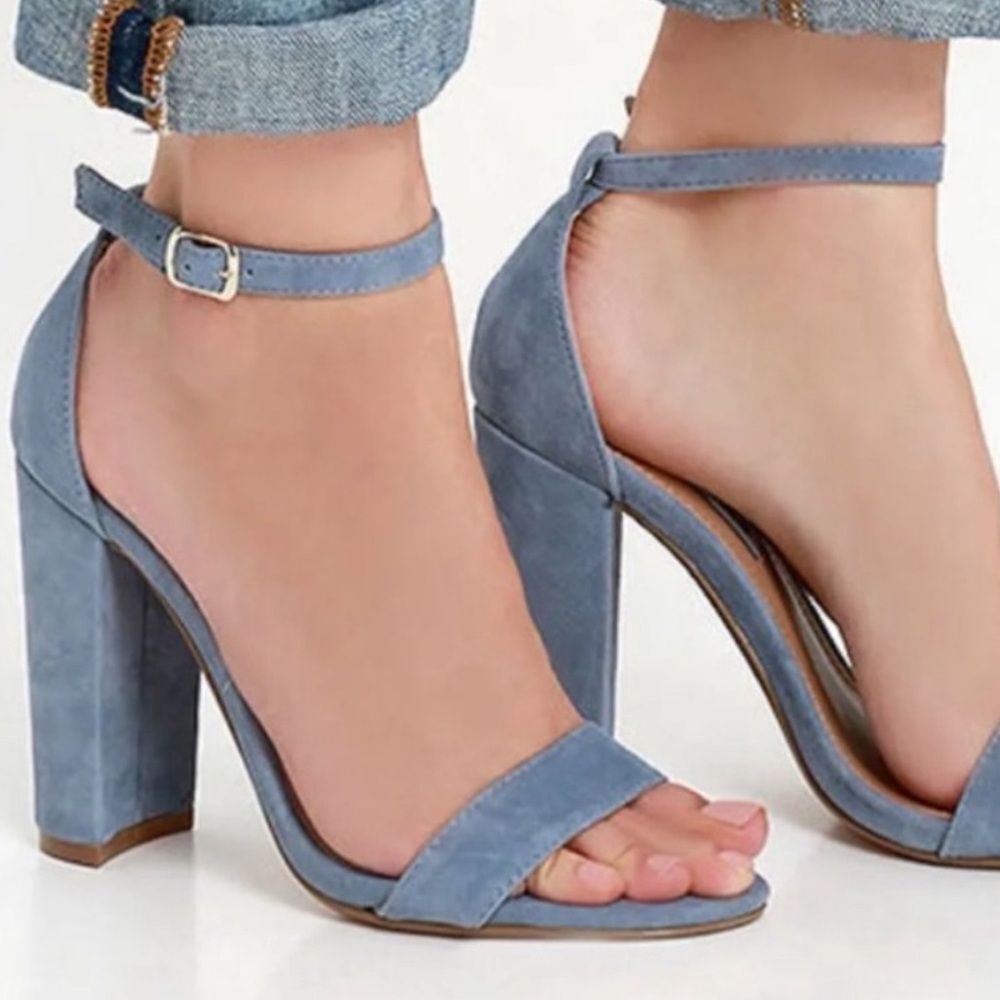 Steve Madden Blue Suede Chunky Heeled Sandals - Size 8
